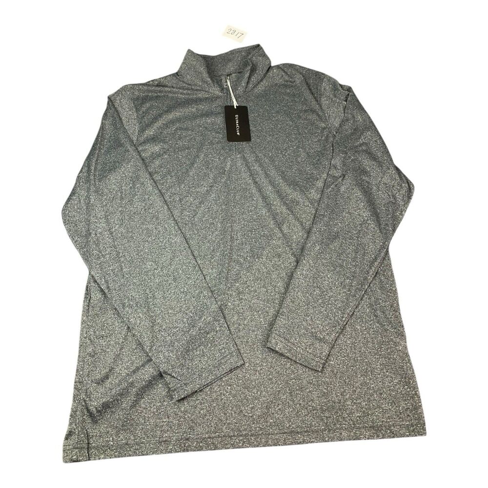 Ultra Club Mens 1/4 Zip Pullover Heather Gray Moisture Wicking Size XL New